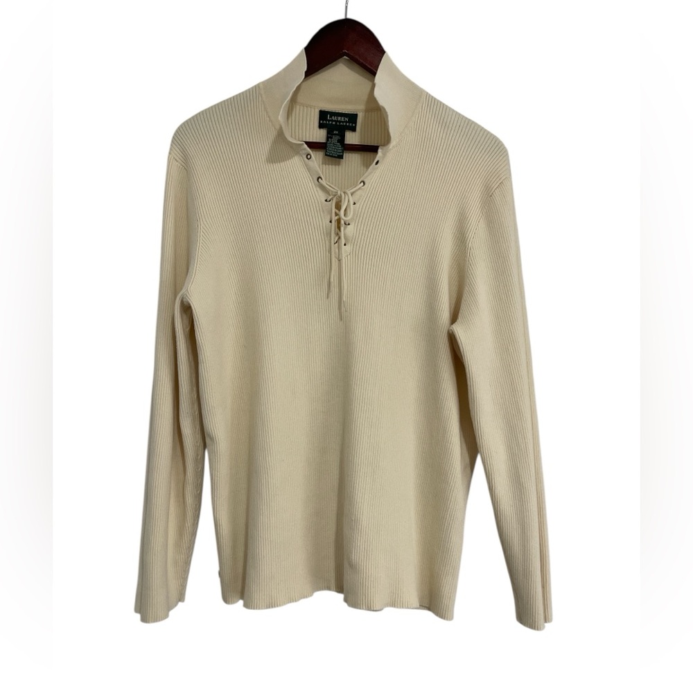 Lauren By Ralph Lauren 100% Cotton Cream Ribbed L/S Sweater